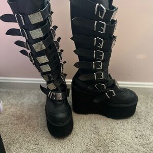 Demonia Black Platform Buckle Boots | Goth Punk Alt